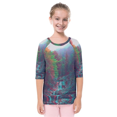 Foroest Nature Trippy Kids  Quarter Sleeve Raglan T-shirt by Bedest