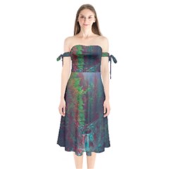 Foroest Nature Trippy Shoulder Tie Bardot Midi Dress by Bedest