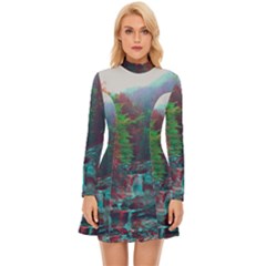 Foroest Nature Trippy Long Sleeve Velour Longline Dress by Bedest