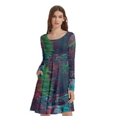 Foroest Nature Trippy Long Sleeve Knee Length Skater Dress With Pockets