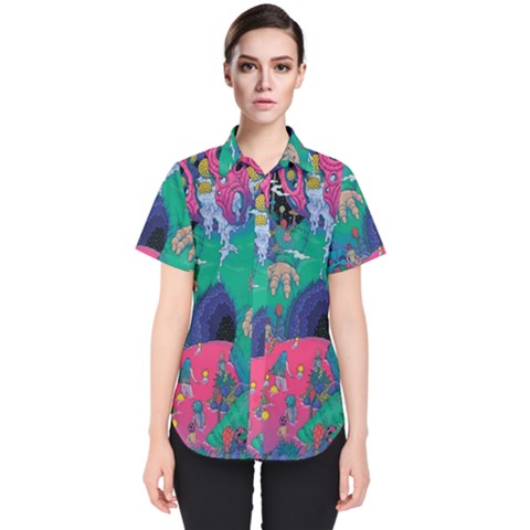 Planet Psychedelic Art Psicodelia Women s Short Sleeve Shirt by Bedest