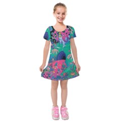 Planet Psychedelic Art Psicodelia Kids  Short Sleeve Velvet Dress