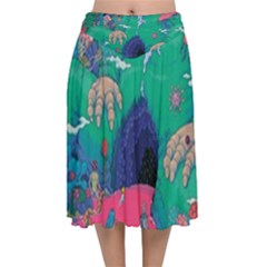 Planet Psychedelic Art Psicodelia Velvet Flared Midi Skirt