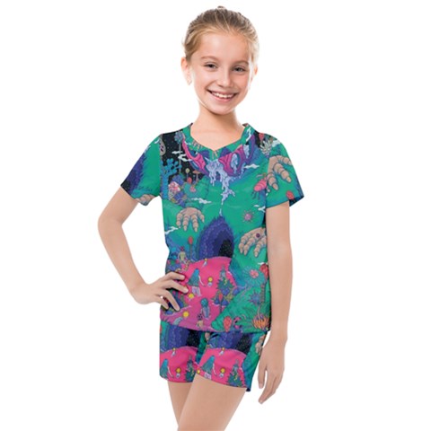 Planet Psychedelic Art Psicodelia Kids  Mesh T-shirt And Shorts Set by Bedest