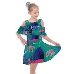 Planet Psychedelic Art Psicodelia Kids  Shoulder Cutout Chiffon Dress by Bedest