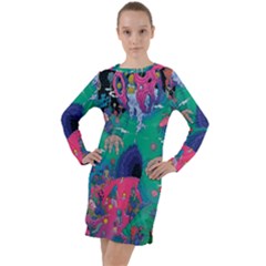 Planet Psychedelic Art Psicodelia Long Sleeve Hoodie Dress