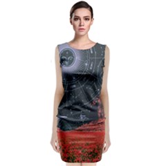 Astrology Surreal Surrealism Trippy Visual Art Sleeveless Velvet Midi Dress by Bedest