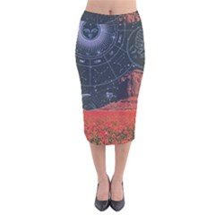 Astrology Surreal Surrealism Trippy Visual Art Velvet Midi Pencil Skirt by Bedest