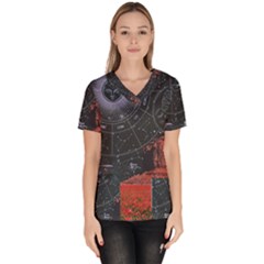 Astrology Surreal Surrealism Trippy Visual Art Women s V-neck Scrub Top by Bedest