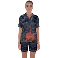 Astrology Surreal Surrealism Trippy Visual Art Satin Short Sleeve Pajamas Set by Bedest