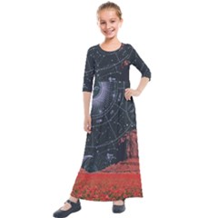 Astrology Surreal Surrealism Trippy Visual Art Kids  Quarter Sleeve Maxi Dress by Bedest