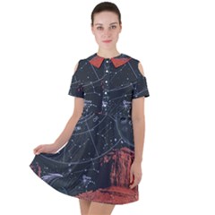 Astrology Surreal Surrealism Trippy Visual Art Short Sleeve Shoulder Cut Out Dress  by Bedest