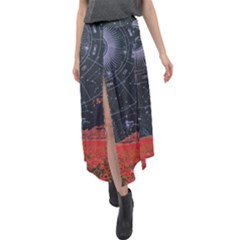 Astrology Surreal Surrealism Trippy Visual Art Velour Split Maxi Skirt by Bedest