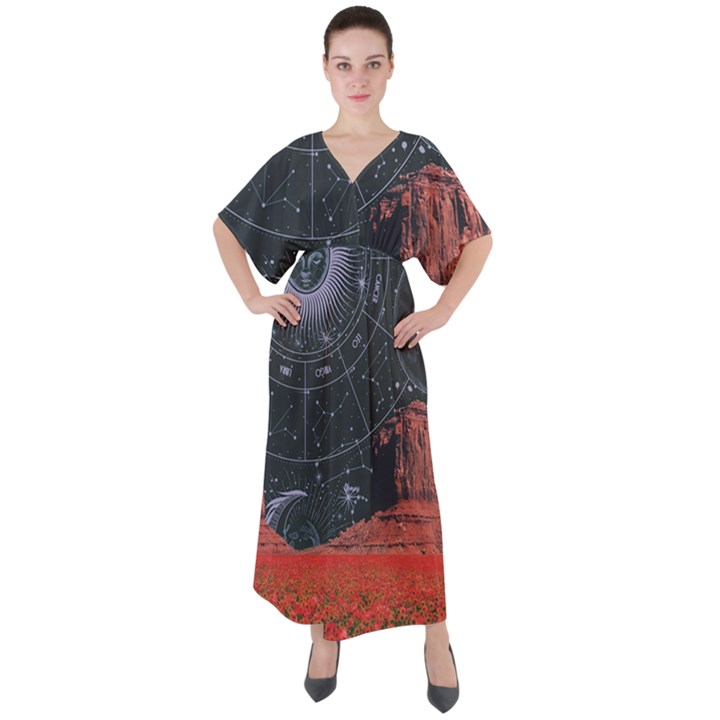 Astrology Surreal Surrealism Trippy Visual Art V-Neck Boho Style Maxi Dress