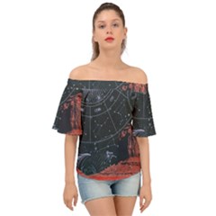 Astrology Surreal Surrealism Trippy Visual Art Off Shoulder Short Sleeve Top by Bedest