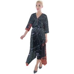 Astrology Surreal Surrealism Trippy Visual Art Quarter Sleeve Wrap Front Maxi Dress by Bedest