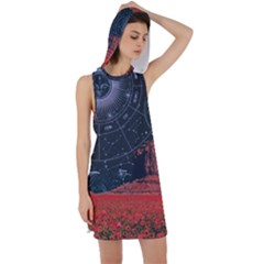 Astrology Surreal Surrealism Trippy Visual Art Racer Back Hoodie Dress by Bedest