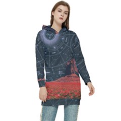 Astrology Surreal Surrealism Trippy Visual Art Women s Long Oversized Pullover Hoodie