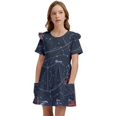 Astrology Surreal Surrealism Trippy Visual Art Kids  Frilly Sleeves Pocket Dress by Bedest