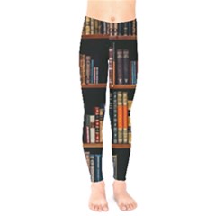 Assorted Title Of Books Piled In The Shelves Assorted Book Lot Inside The Wooden Shelf Kids  Leggings by Bedest