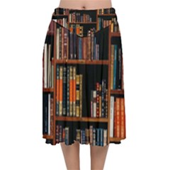 Assorted Title Of Books Piled In The Shelves Assorted Book Lot Inside The Wooden Shelf Velvet Flared Midi Skirt