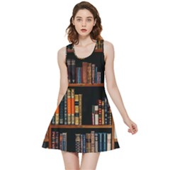 Assorted Title Of Books Piled In The Shelves Assorted Book Lot Inside The Wooden Shelf Inside Out Reversible Sleeveless Dress by Bedest