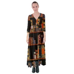 Assorted Title Of Books Piled In The Shelves Assorted Book Lot Inside The Wooden Shelf Button Up Maxi Dress by Bedest