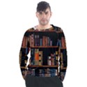 Assorted Title Of Books Piled In The Shelves Assorted Book Lot Inside The Wooden Shelf Men s Long Sleeve Raglan T-Shirt View1