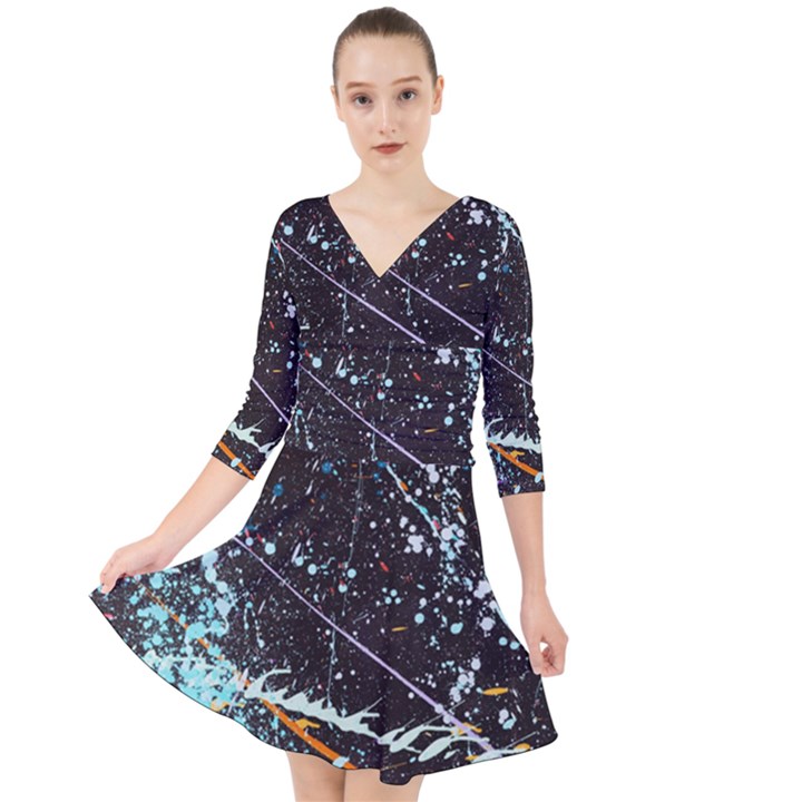 Abstract Colorful Texture Quarter Sleeve Front Wrap Dress