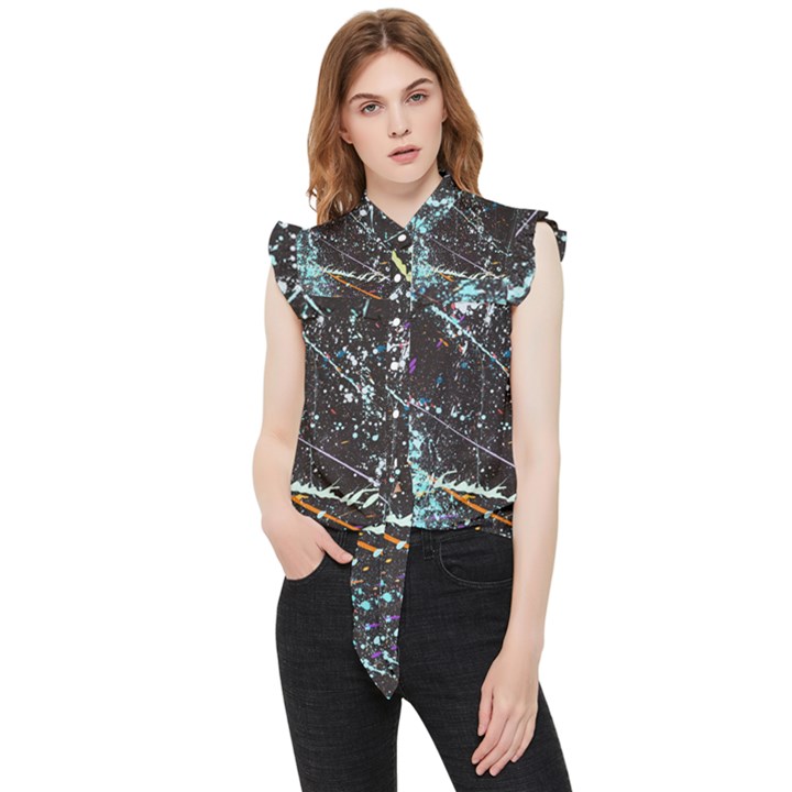 Abstract Colorful Texture Frill Detail Shirt