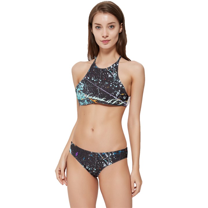 Abstract Colorful Texture Banded Triangle Bikini Set