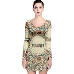 Seamless Pattern With Flower Birds Long Sleeve Velvet Bodycon Dress