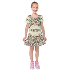 Seamless Pattern With Flower Birds Kids  Short Sleeve Velvet Dress