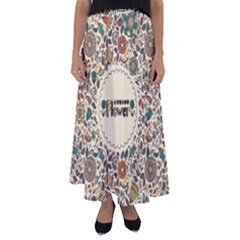 Seamless Pattern With Flower Birds Flared Maxi Skirt by Bedest