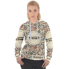 Seamless Pattern With Flower Birds Women s Overhead Hoodie