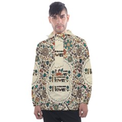 Seamless Pattern With Flower Birds Men s Front Pocket Pullover Windbreaker