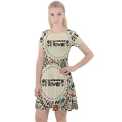 Seamless Pattern With Flower Birds Cap Sleeve Velour Dress  by Bedest