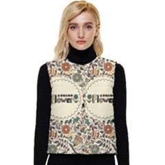 Seamless Pattern With Flower Birds Women s Button Up Puffer Vest