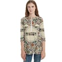 Seamless Pattern With Flower Birds Women s Zip Front V-Neck 3/4 Sleeve Casual Top Pocket Shirt View1