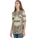 Seamless Pattern With Flower Birds Women s Zip Front V-Neck 3/4 Sleeve Casual Top Pocket Shirt View2