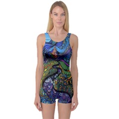 Psychedelic Digital Art Artwork Landscape Colorful One Piece Boyleg Swimsuit