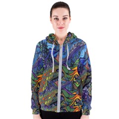 Psychedelic Digital Art Artwork Landscape Colorful Women s Zipper Hoodie