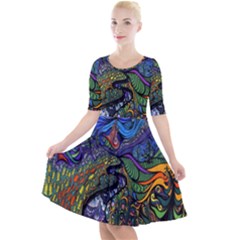 Psychedelic Digital Art Artwork Landscape Colorful Quarter Sleeve A-line Dress by Bedest