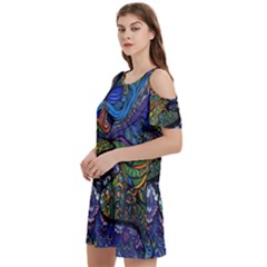 Psychedelic Digital Art Artwork Landscape Colorful Women s Cold Shoulder Round Neck Mini Dress by Bedest