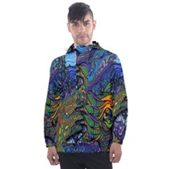 Psychedelic Digital Art Artwork Landscape Colorful Men s Front Pocket Pullover Windbreaker