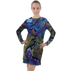 Psychedelic Digital Art Artwork Landscape Colorful Long Sleeve Hoodie Dress