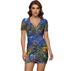 Psychedelic Digital Art Artwork Landscape Colorful Low Cut Cap Sleeve Mini Dress by Bedest