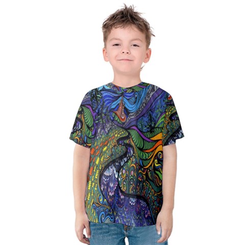 Psychedelic Digital Art Artwork Landscape Colorful Kids  Cotton T-shirt by Bedest