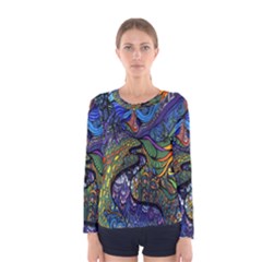 Psychedelic Digital Art Artwork Landscape Colorful Women s Long Sleeve T-shirt