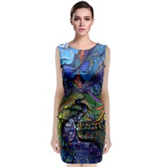 Psychedelic Digital Art Artwork Landscape Colorful Sleeveless Velvet Midi Dress